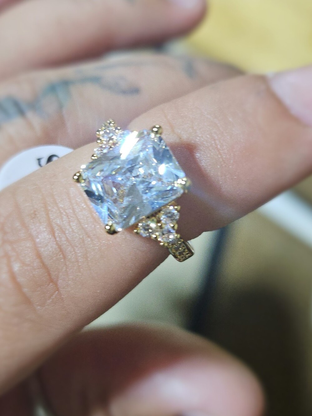 18k Gold Filled Cocktail Ring with Large Clear Crystal Stone